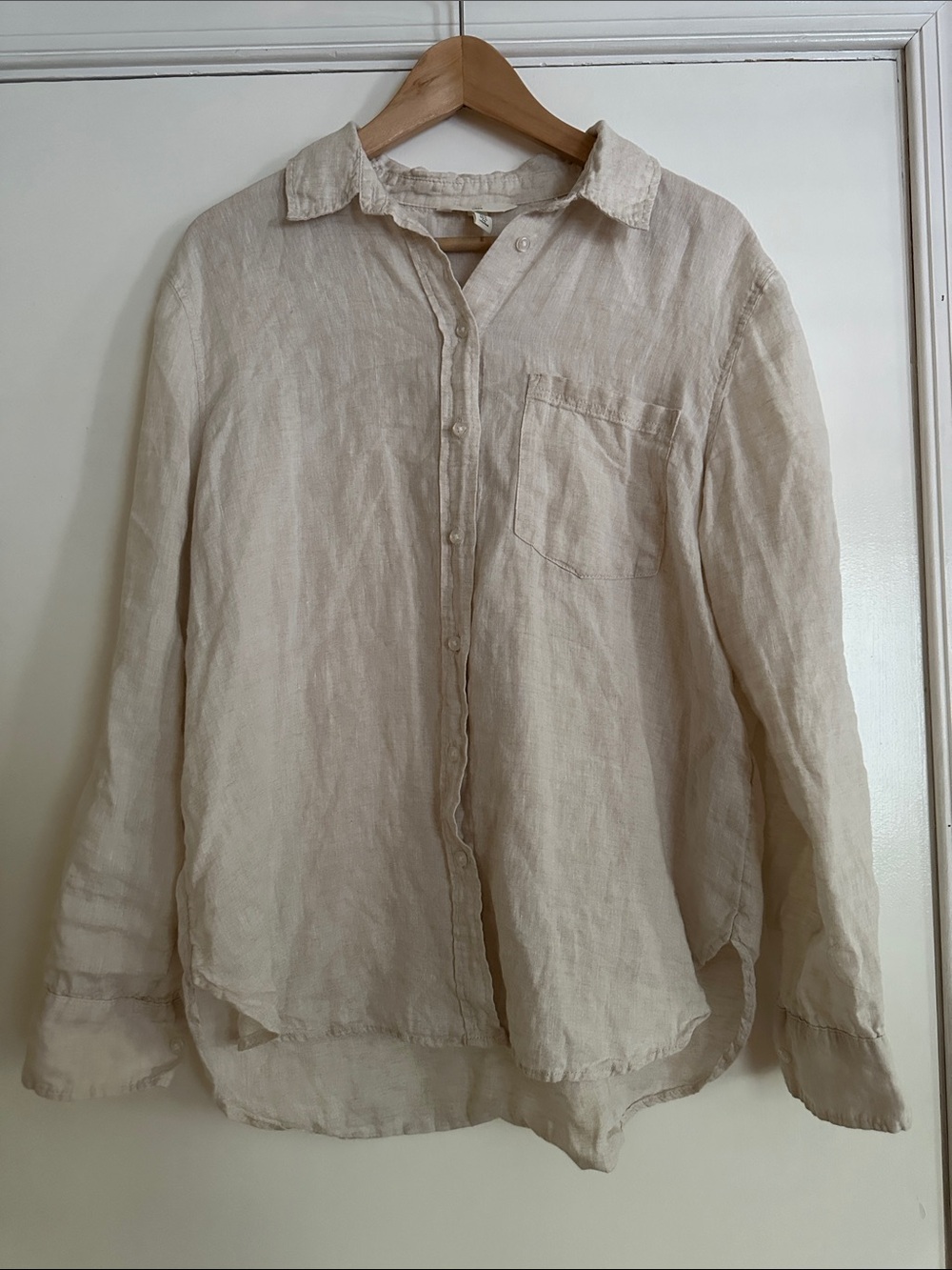 Lightweight Linen Button-Up Shirt in Natural Beige - Picture 1 of 2